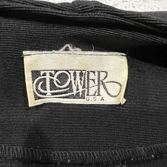 Vintage 80's Black Stretchy Furry Trimmed Leopard Print Bodycon Jumpsuit USA S ? - Picture 5 of 7